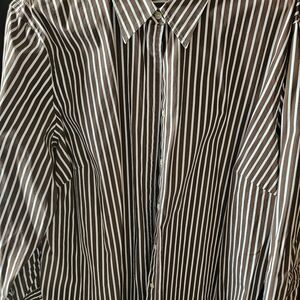 Lauren Ralph Lauren Brown and White Striped Button-Front Blouse